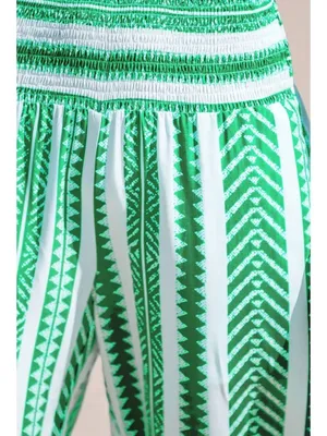NWT Cupshe Green Geo Smocked Waist Tapered Leg Pants - Size: Small thumbnail 9