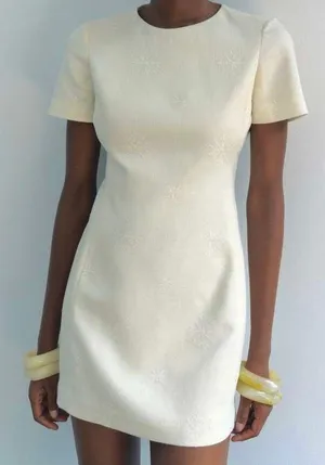 Zara NWT ZW COLLECTION ECRU linen blend EMBROIDERED MINI DRESS size M thumbnail 9