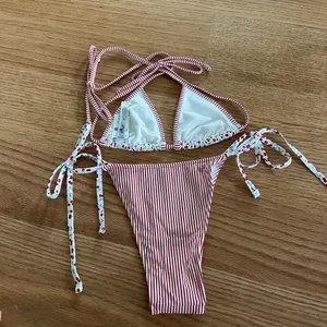 Frankie's Bikinis Red and White Striped & Cherry Print Triangle Bikini thumbnail 2