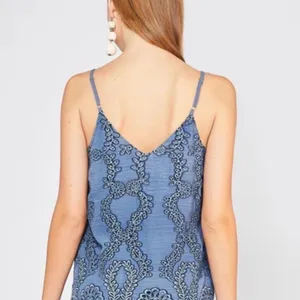 Entro Blue Floral Embroidered Eyelet Mini Dress V-Neck Dark Fairy Whimsigoth S thumbnail 2