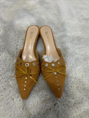 Olomisa Faux Suede Kitten Heel Mules Mustard thumbnail 5