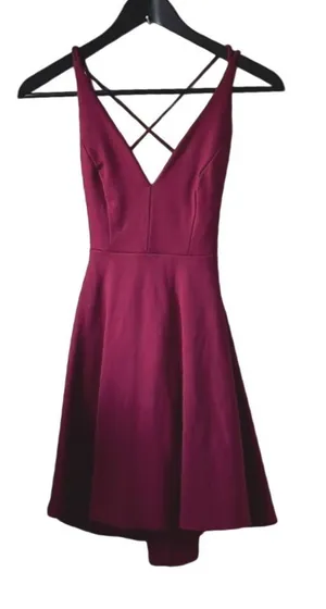 Lulus Skater Dress Womens S Burgundy Wine Sexy Open Back Strappy V-Neck Mini thumbnail 1