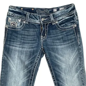 Miss Me Y2K Skinny Embellished Medium Wash Saddle Stitch Low Rise Jeans‎ Size 27 thumbnail 2