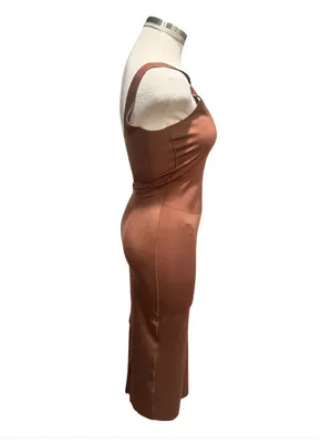 Zara Polyamide Blend Corset Midi Dress Stretch Brown Size Small thumbnail 6