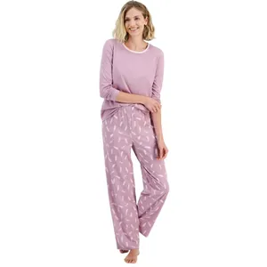 Charter Club Womens Long Sleeve Pajama Shirt Top 100189848MS Feathers Purple S thumbnail 6