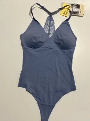 True & Co. Everybody V-Neck Lace Racerback Bodysuit - Stonewash - Size S thumbnail 3