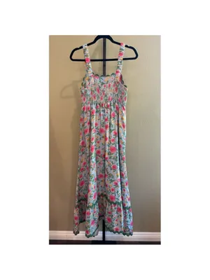 Size S Easel Los Angeles Blue Floral Contrast Wavy Trim Maxi Dress thumbnail 4