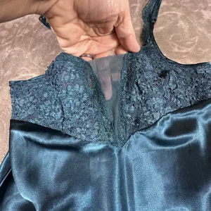 Victoria's Secret Gold Label Teal Satin Lace Nightgown M Lingerie Elegant Vintage thumbnail 11