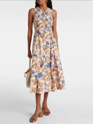Ulla Johnson Kaiya Dress Sz 6 Magnolia Floral Pleated Cotton Poplin Midi Dress thumbnail 3