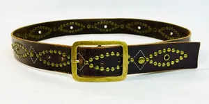 Western Brass Studded Belt, Brown Faux Leather with Studded Design thumbnail 1
