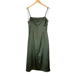 NWT Zara Green Satin Effect Midi Wrap Dress Sz Large Beaded Straps thumbnail 5