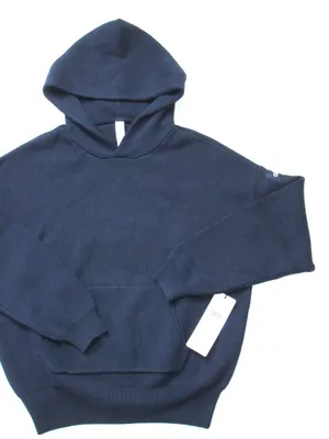 NWT Alo Unisex Scholar Hooded Sweater in Navy Blue Heavyweight Oversized Knit XS thumbnail 3