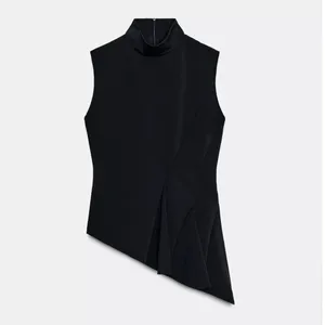 Zara NWT black asymmetrical peplum ruffle hem top thumbnail 9