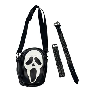 SCREAM Ghost Face Crossbody Purse Spiked Choker Bracelet Goth Rave Punk Cosplay thumbnail 3