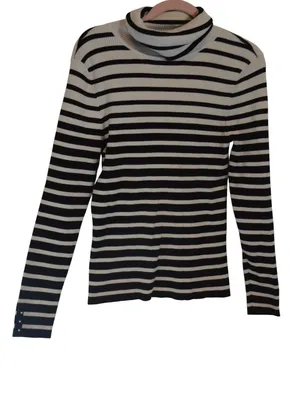 White House Black Market XL Black White Striped Turtleneck Sweater Top thumbnail 3