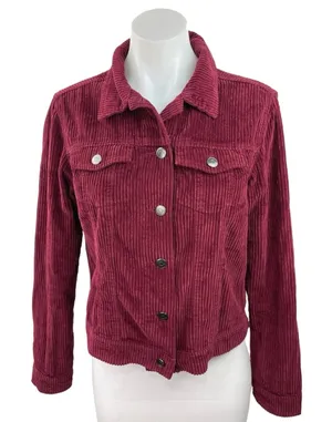 Per Se Maroon Corduroy Collared Button Down Long Sleeve Shirt Top Jacket Size S thumbnail 1