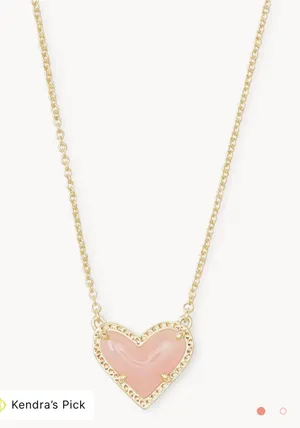 Kendra Scott Ari Heart Gold Pendant Necklace in Rose Quartz thumbnail 1