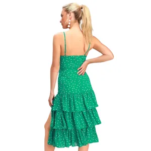 Lulus Nellie Green Polka Dot Ruffled Midi Dress size Large NWT thumbnail 5