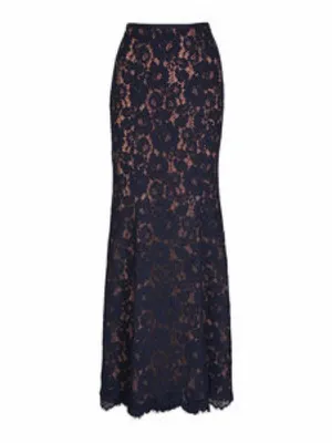 Adrianna Papell Navy Lace Maxi Skirt with Nude Underlay thumbnail 2