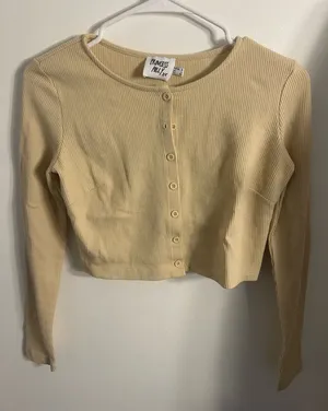 Princess Polly Ribbed Button Down Long Sleeve Crop Top thumbnail 1