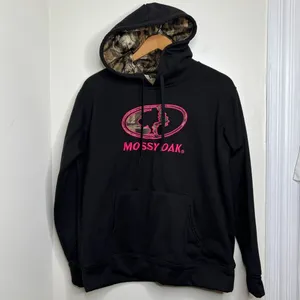 Mossy Oak Black Hoodie Camo lined hood Pink embroidered logo women’s size XL thumbnail 1