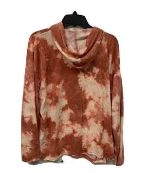 CENY Womens Rust Tie-Dye Cozy Pullover Long Sleeve Hoodie thumbnail 2