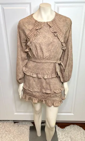 Lulu’s Kiss Me Goodnight Tan Polka Dot Ruffled Long Sleeve Mini Dress thumbnail 15