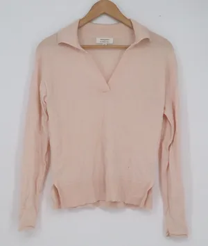 Banana Republic Womens XS Peach Pink 100% Merino Wool Polo V-Neck Sweater thumbnail 1