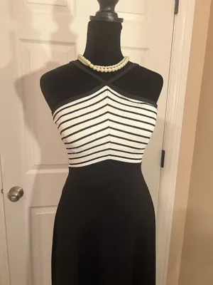 Formal striped evening dress halter neck thumbnail 3