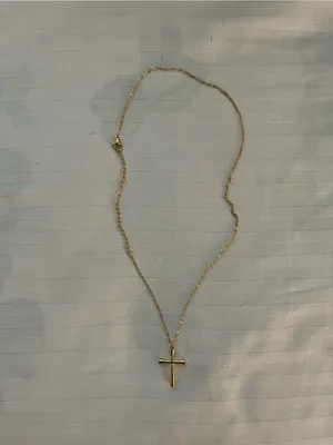 14K Gold Unisex Cross Pendant Necklace Adjust Plated Stainless Steel Christian thumbnail 2