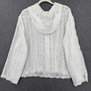 POL White Embroidered Eyelet Lace Button Front Blouse Boho Romantic Cottagecore thumbnail 3