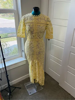 Anewsta NWT Yellow Floral Lace Short Sleeve Mermaid Maxi Dress Small thumbnail 3