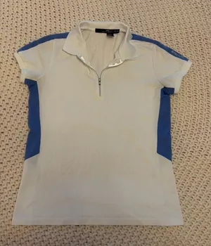 RLX Ralph Lauren Women's White and Blue Quarter-Zip Golf Polo Shirt thumbnail 1