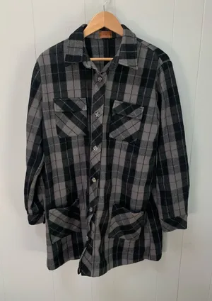 POL long-sleeve gray and black flannel button-up shirt/dress Medium thumbnail 1