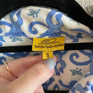 Roberta Roller Rabbit blue & white signature monkey print button down shirt thumbnail 3