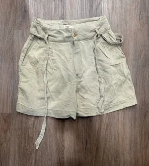 Faherty‎ Women Khaki Tan Linen Blend Pleated Tie Waist Shorts Size S High Rise thumbnail 1