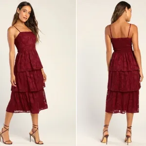 LULUS Prom Wedding Flowy Sexy FLoral Boho Tiered Ruffles Bustier Midi Dress thumbnail 2