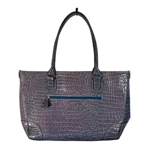Attention Tote Bag Womens Large‎ Purple Croc Embossed Laptop Work Professional thumbnail 1