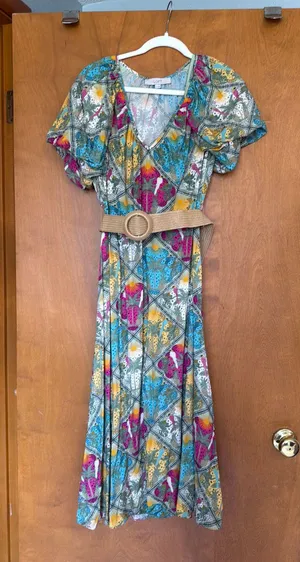 Loft Tropical Maxi Dress with Belt Maxi 10 thumbnail 1