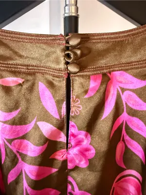Vintage Y2K Women’s Satin Pink & Brown Floral Halter Dress w/ Beading McBling thumbnail 10
