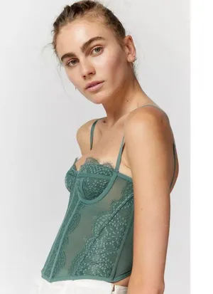 Urban Outfitters Modern Love Corset Slate Dark Green L Fairy Grunge Whimsy Lace thumbnail 3