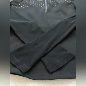 Material Girl Top Black Peplum Blouse Sz S Mesh SL Ruffle Bottom - Holiday thumbnail 8