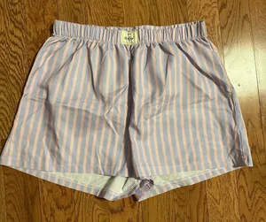 Women’s Striped Sleep Shorts - Blue and Pink thumbnail 1