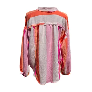 Fate Womens Pink Orange Striped Button Down Balloon Sleeve Blouse FT23201 Small thumbnail 4