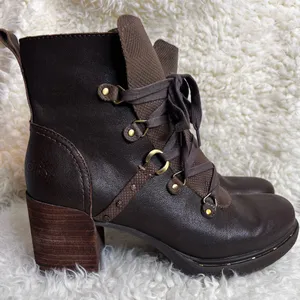 OTBT LEATHER Ankle BOOTS Oregon Heel Hiker Brown thumbnail 1