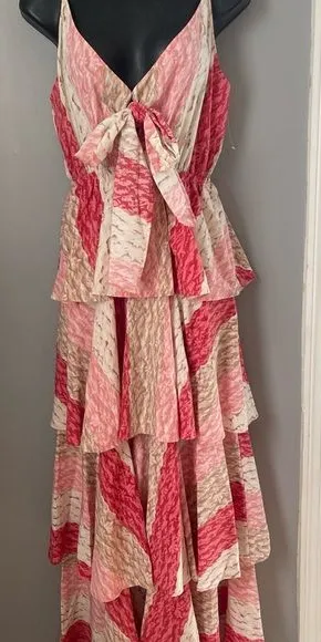 Entro Resort Pink and Red Ruffled Maxi Sundress thumbnail 1