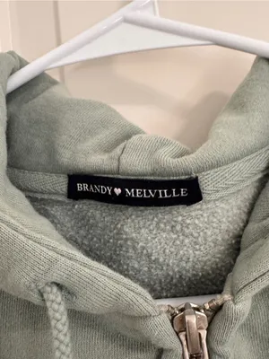Brandy Melville Cropped Sage Green Zip Hoodie thumbnail 2