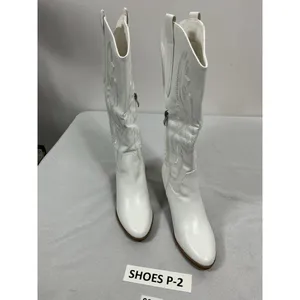 Womans Fran Willot Knee High Cowgirl Boots 9 White Embroidered Heel 1/2 Zip thumbnail 4