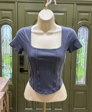 NWT Abercrombie & Fitch "Chance or Faith" Blue Corset Style Crop Top – Size Smal thumbnail 1