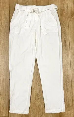 Soho Street New York & Company White Linen Blend Tie Waist Tapered Pants Small thumbnail 1
